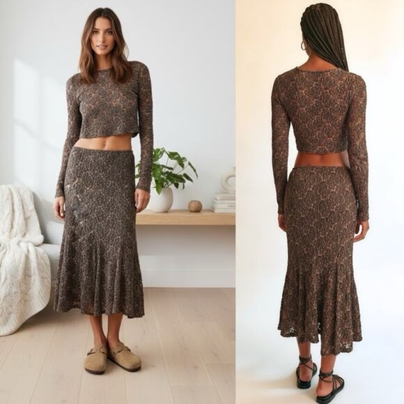 Dresses & Skirts - Free People Matching Set Laney Long Sleeve Version Midi Skirt Size Small